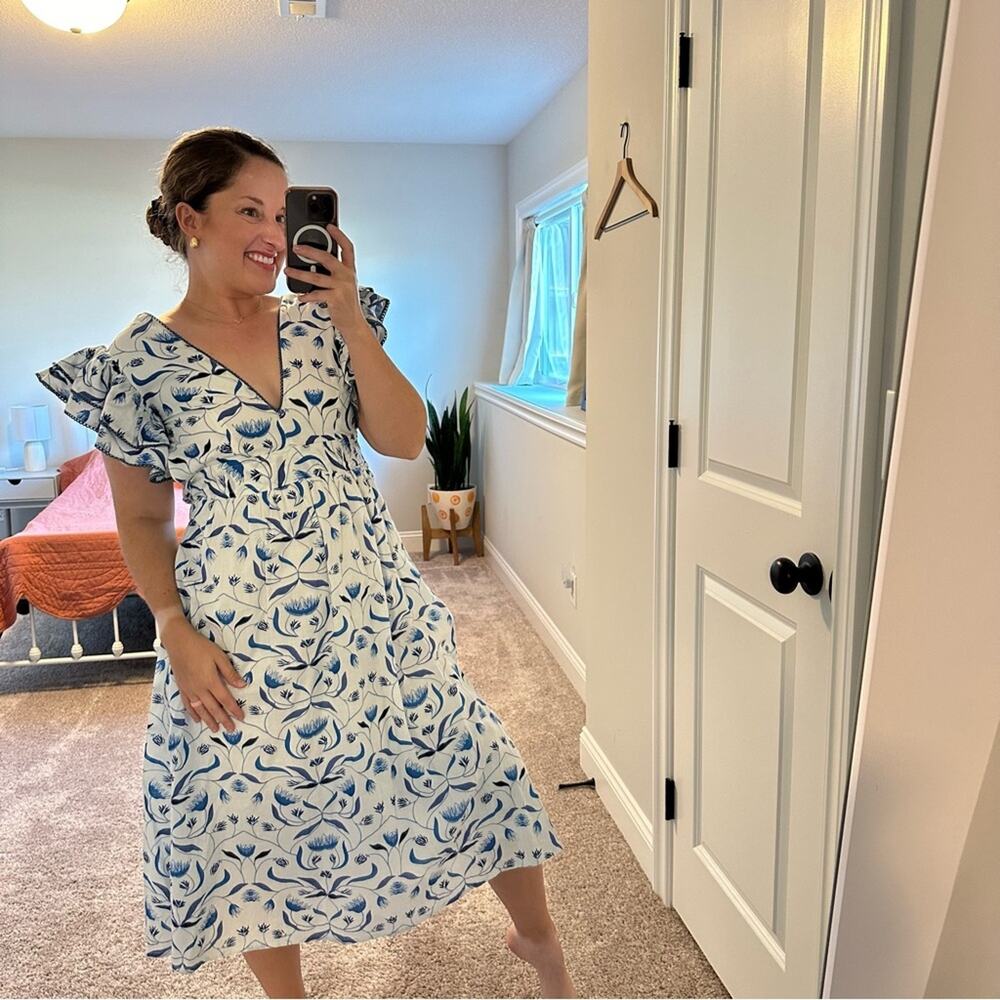 Tuckernuck Monsoon & Beyond White Blue Floral Cotton Maxi Dress XS - Picture 2 of 15